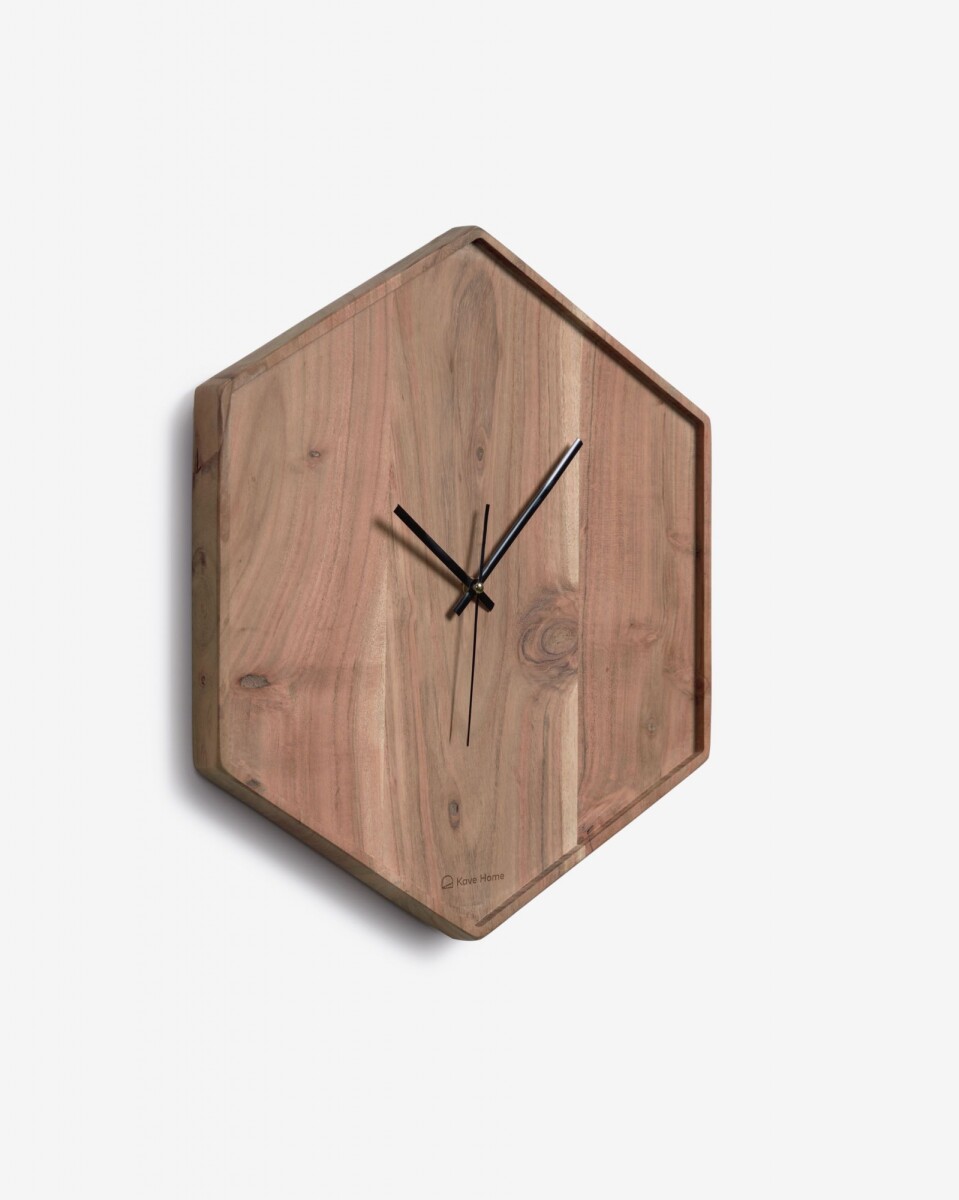 Reloj de pared - hexagonal Zakie de madera maciza de acacia acabado natural 35,5 x 40,5 cm 
