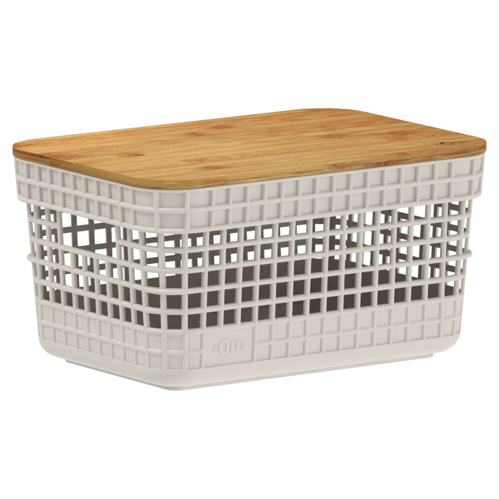 CESTA C/TAPA BAMBÚ PLASTICO-RECICLADO NATURAL-BEIGE GRID 2,5L