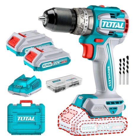 Kit Taladro Percutor Brushless Total Industrial 20V 60Nm 2 Baterías Kit Taladro Percutor Brushless Total Industrial 20V 60Nm 2 Baterías
