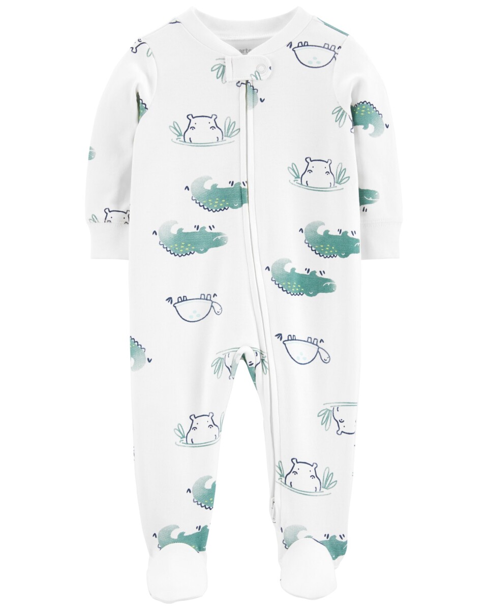 Pijama una pieza de algodón con pie diseño hipopótamos 