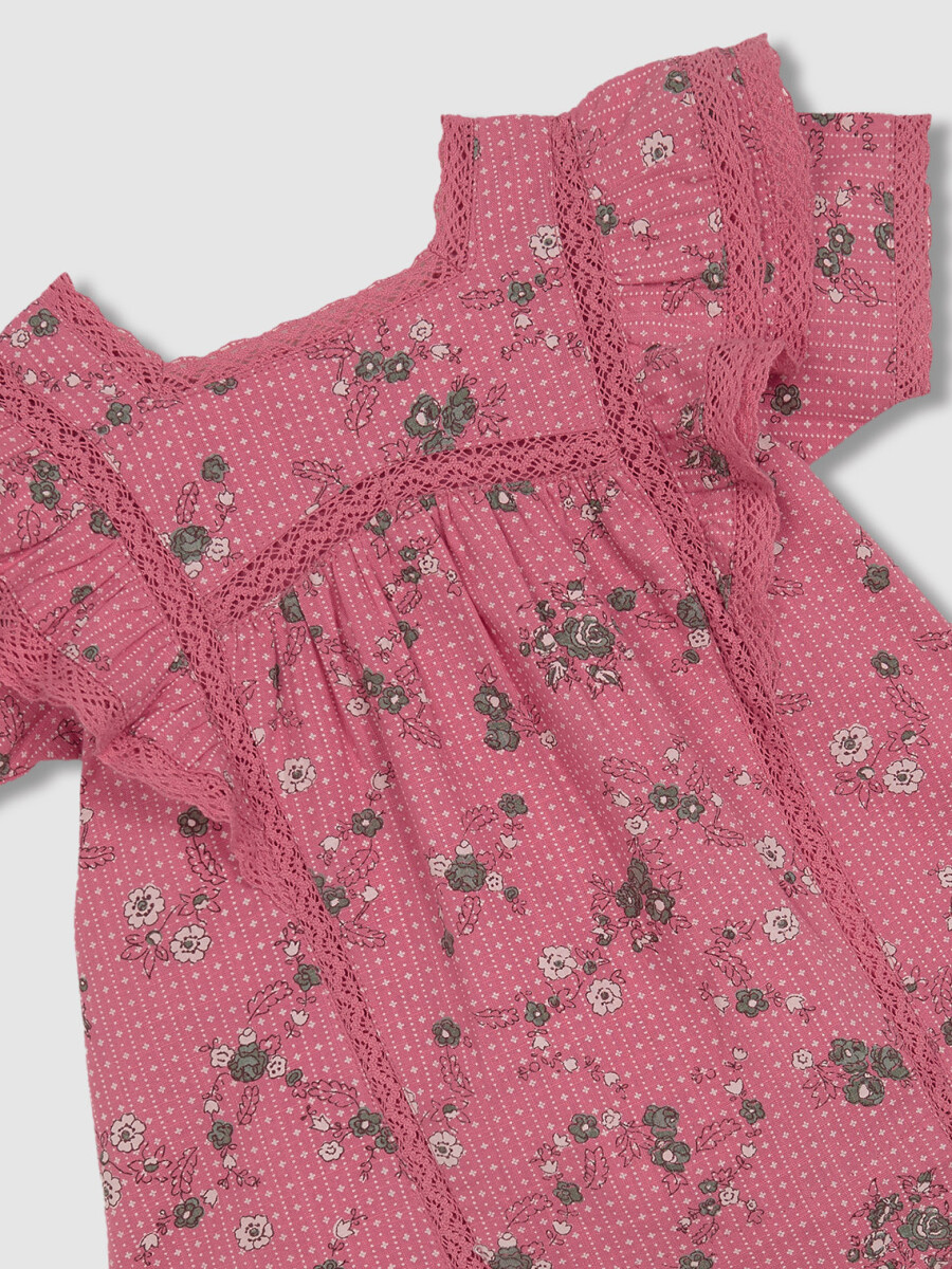 Vestido Estampado De Flores Con Volantes Rosa