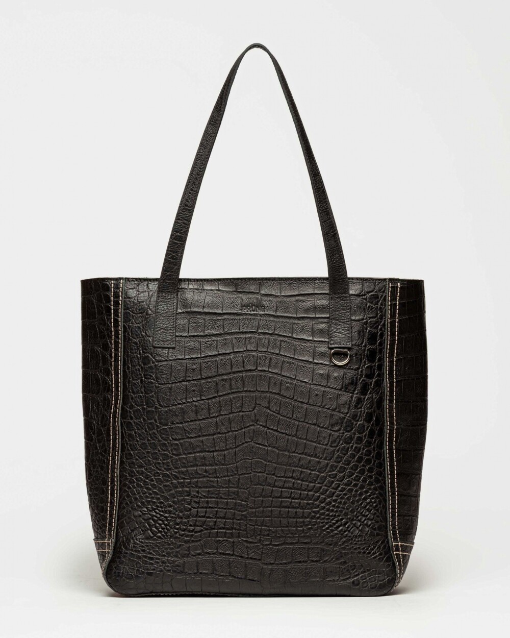 Shopper Vera En Cuero Graneado Croco Bridge Negro