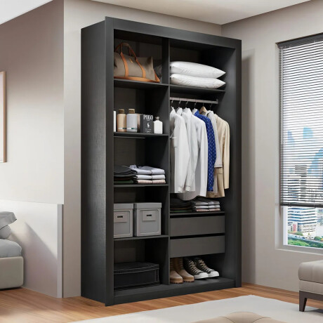 ROPERO VESTIDOR 2 CAJONES GUARDARROPA ARMARIO PLACARD CLOSET NEGRO