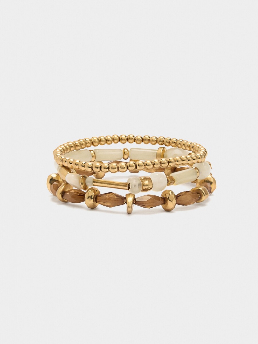 Set De Pulseras Elásticas Efecto Piedra beige