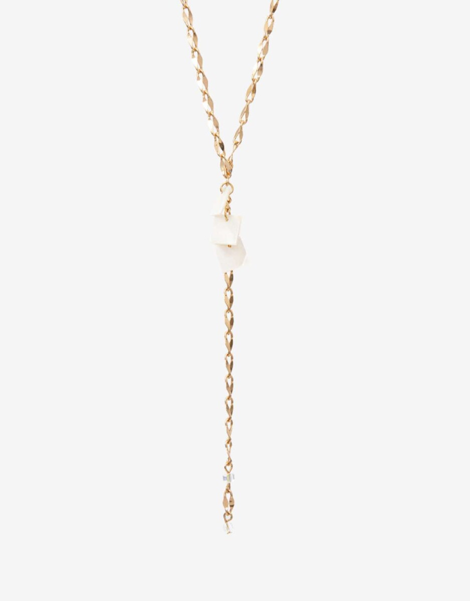 Collar Largo Con Beads Nacarados. - Dorado 