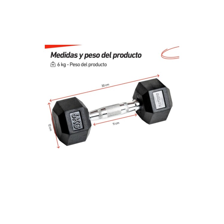 MANCUERNA HEXAGONAL ENGOMADA 6KG NEGRO