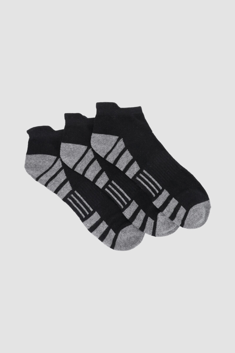 Pack x3 medias cortas con diseño deportivo Negro