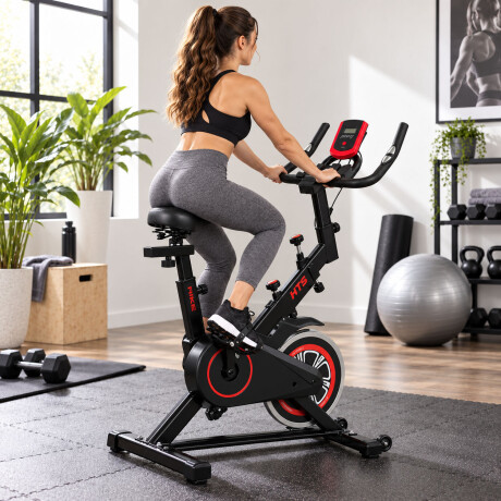 Bicicleta Spinning Hogar Disco 8kg Monitor Pulso Regulable Negro/rojo