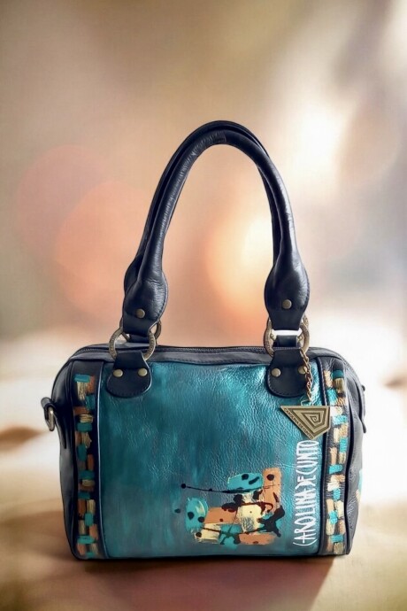 Bolso Kanda Negro Con Verde Metalizado Y Arte Bolso Kanda Negro Con Verde Metalizado Y Arte