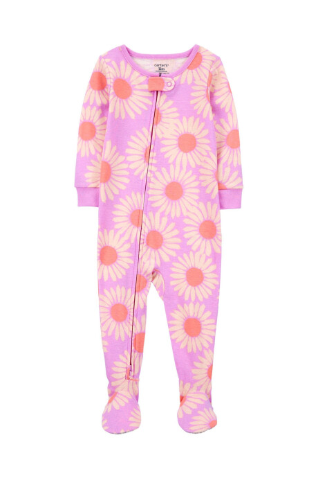 Pijama una pieza de algodón, con pie diseño margaritas Sin color