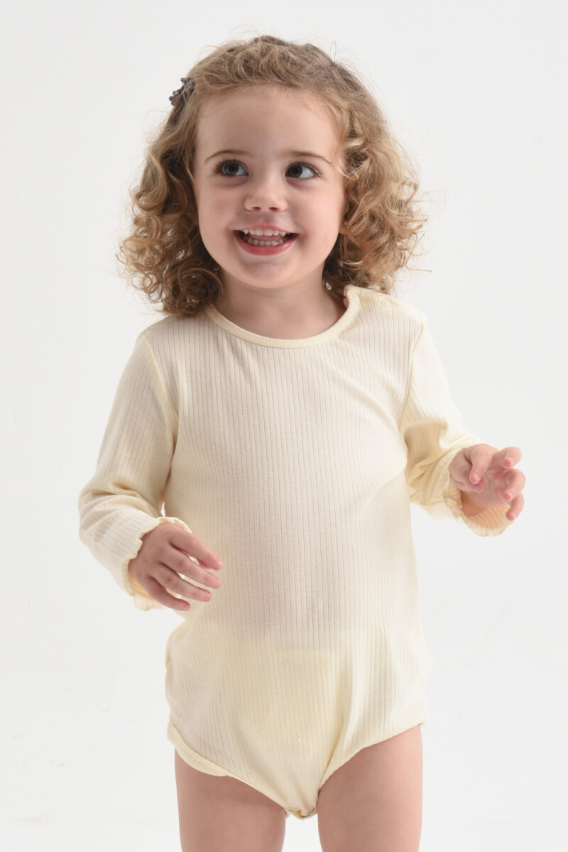 Body manga larga liso - Crema 