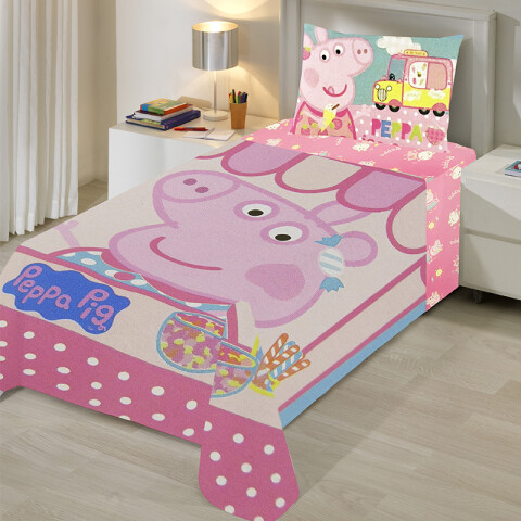 Juego Sábanas 1 Plaza Polar - Peppa Pig U