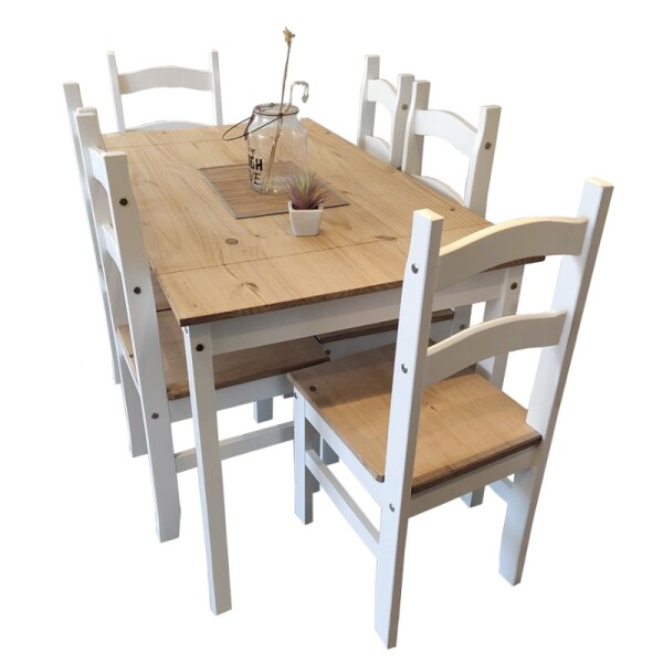 JUEGO DE COMEDOR 1 MESA + 6 SILLAS BLANCO/ NATURAL MODELO LUCIA Juego De Comedor 1 Mesa + 6 Sillas Blanco/ Natural Modelo Lucia