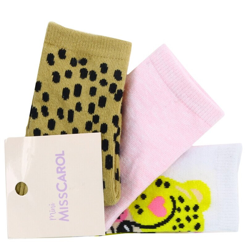 Medias de Niña MINI Miss Carol MEDIA LEOPARD PACK X3 Amarillo / Rosado /Blanco