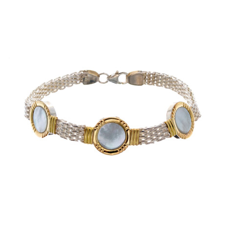 Pulsera de plata 925, double en oro 18 ktes y nácar. Pulsera de plata 925, double en oro 18 ktes y nácar.
