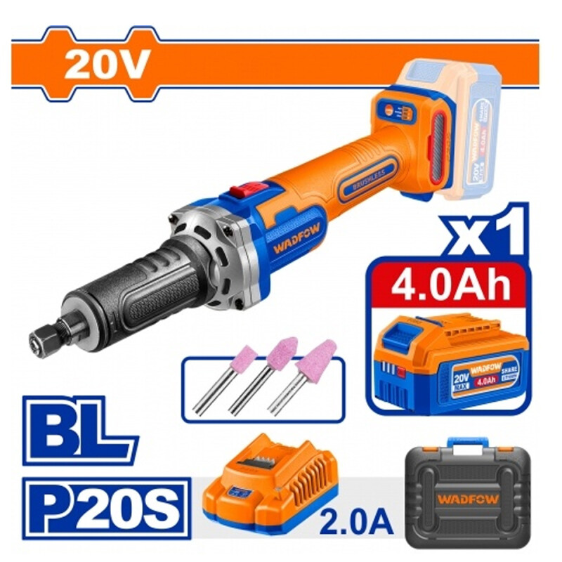 AMOLADORA RECTA A BATERIA WADFOW 20V P20S + BATERIA 4.0AH + CARGADOR + ACCES AMOLADORA RECTA A BATERIA WADFOW 20V P20S + BATERIA 4.0AH + CARGADOR + ACCES