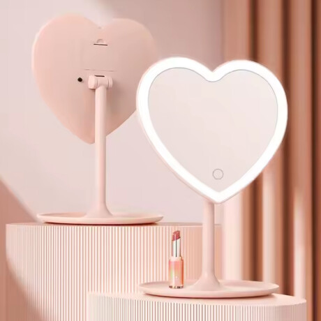Espejo de tocador con forma de corazón y luz LED Rosa