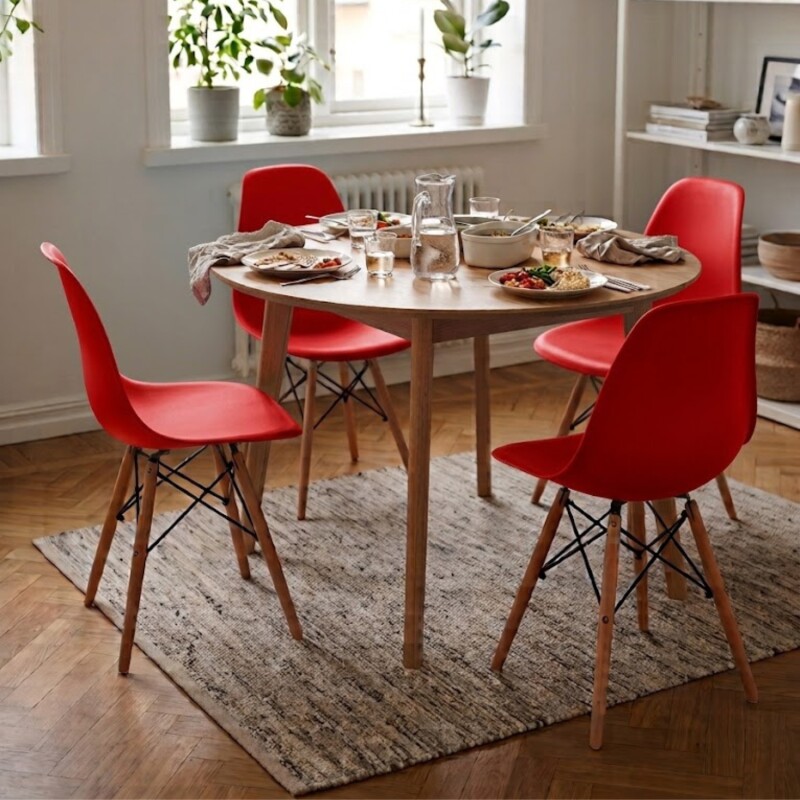 Pack 4 Sillas De Comedor Eames Lumax De Diseño Moderno Con Patas De Madera Roja