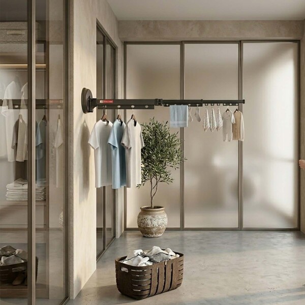 Tendedero Ropa Plegable Extensible 96 Cm 180° Ventosa Balcón Color Negro