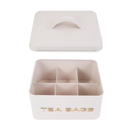 Caja de te metalica beige con dorado Caja de te metalica beige con dorado