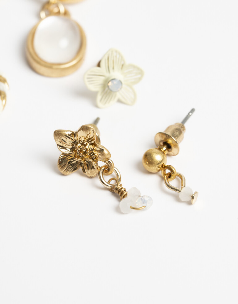 Aros Sets Metal Set 7 Aros Temática Floral - Dorado Oro Amarillo