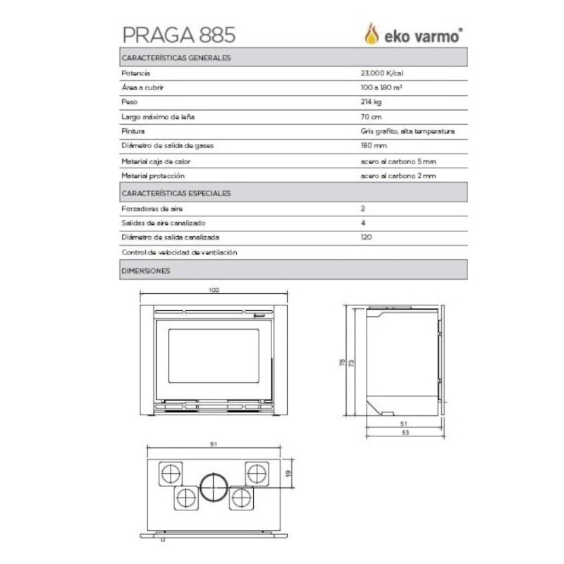 Calefactor a leña insertable Praga 895 Doble Frente Eko Varmo Calefactor a leña insertable Praga 895 Doble Frente Eko Varmo