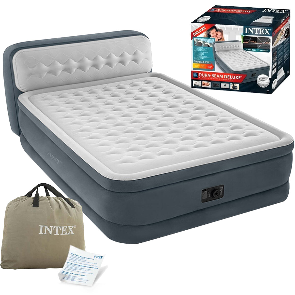 Colchón Sommier Intex 2p Eléctrico Respaldo Camping - Gris 