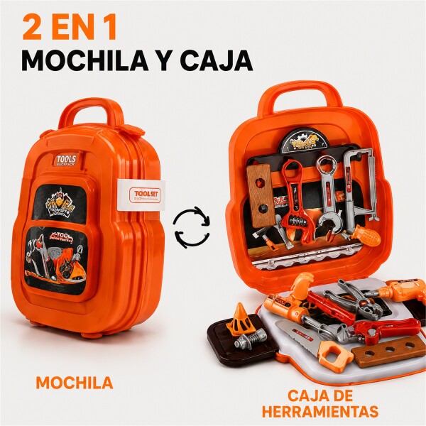 Mochila Caja de Herramientas Infantil 22 Piezas Naranja 1