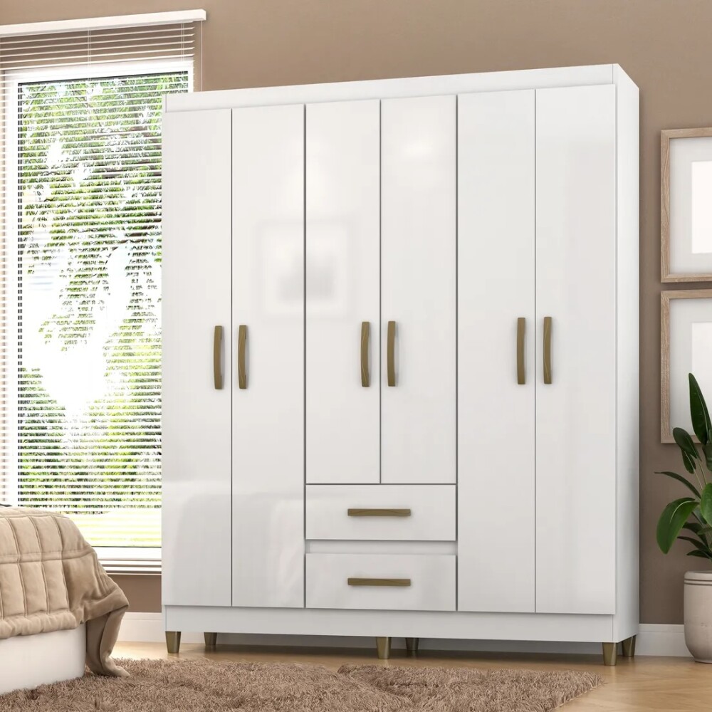 ROPERO 6 PUERTAS 2 CAJONES GUARDARROPA ARMARIO CLÓSET PLACARD BLANCO
