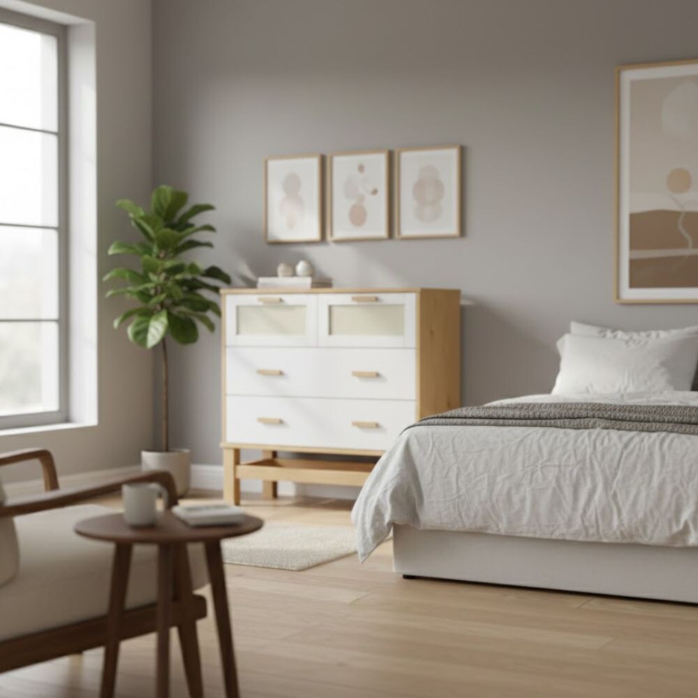 CÓMODA CAJONERA GUARDARROPA 4 CAJONES EN MADERA MACIZA CON RATAN CÓMODA CAJONERA GUARDARROPA 4 CAJONES EN MADERA MACIZA CON RATAN