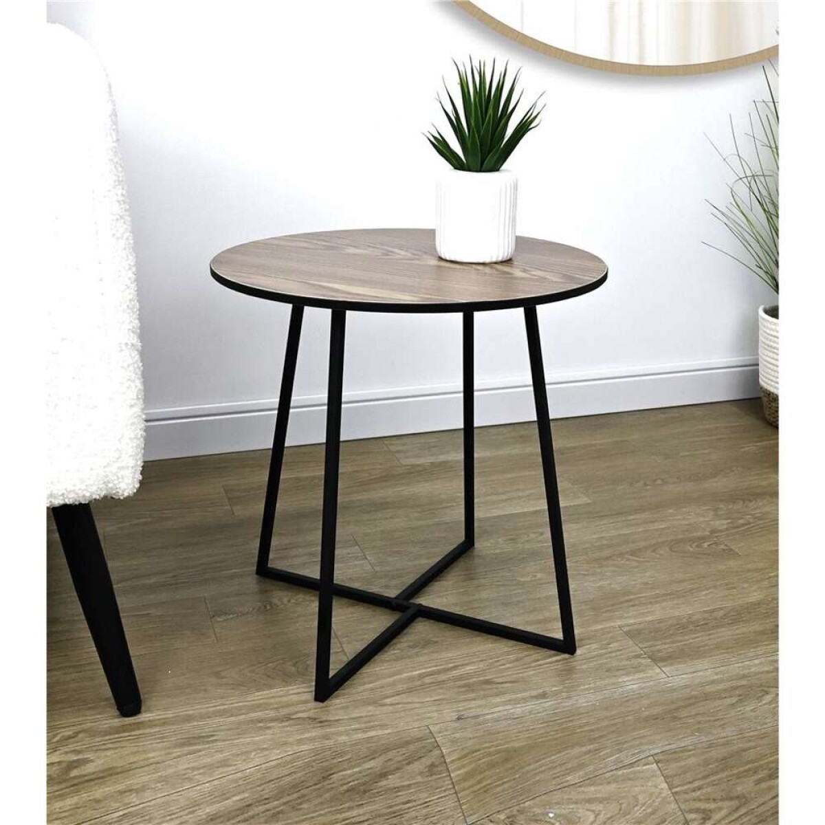 Mesa Auxiliar Redonda 40X40X40Cm - Madera Y Metal 