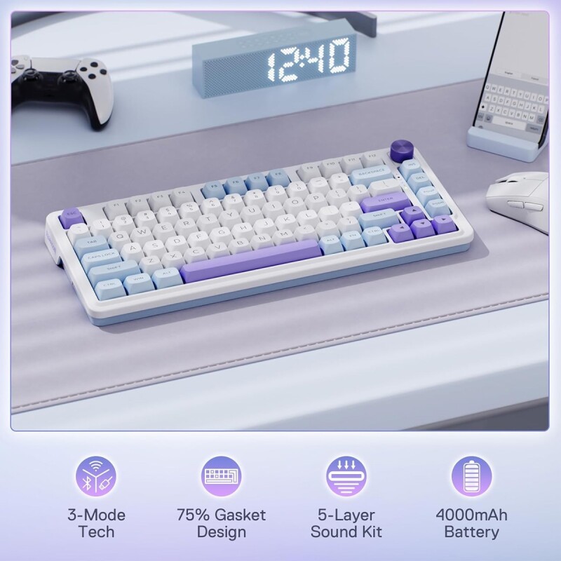 Teclado Gamer Redragon Ucal Pro RGB Cream Purple Green SP Teclado Gamer Redragon Ucal Pro RGB Cream Purple Green SP