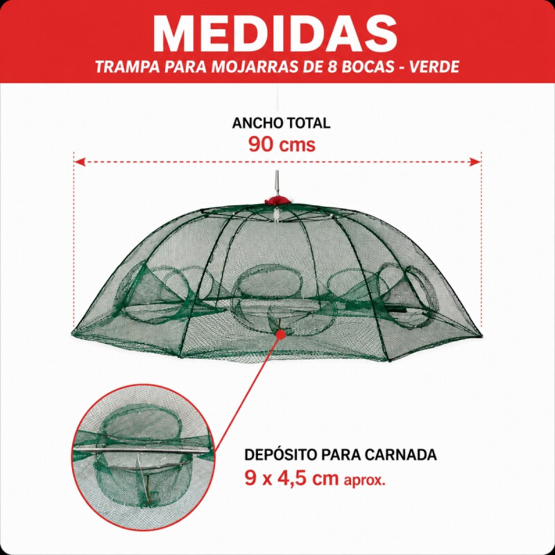 Trampa para mojarras de 8 bocas VERDE