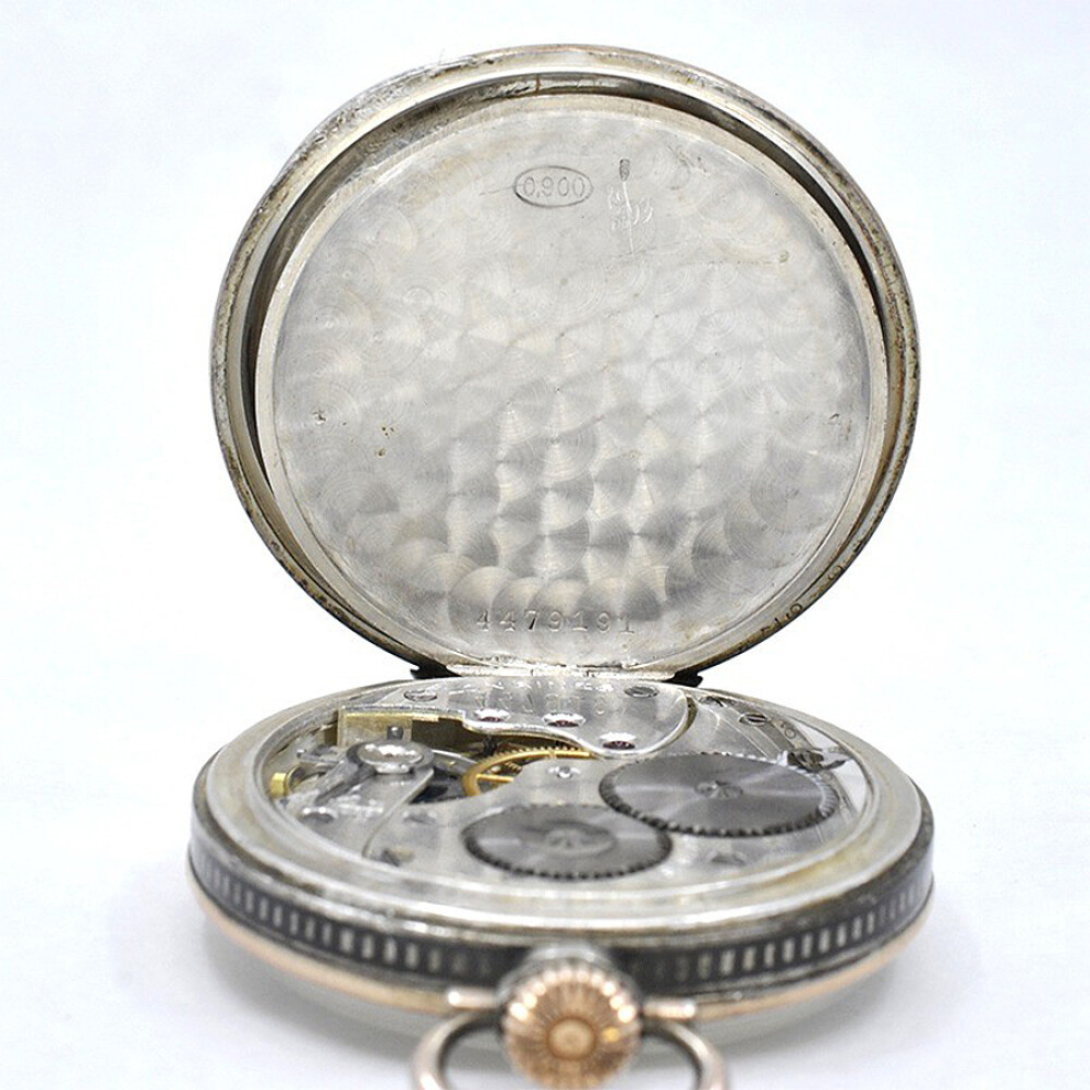 Reloj De Bolsillo En Plata Y Oro, 45,50 Mm, Escena De Caballo Y Jinete Reloj De Bolsillo En Plata Y Oro, 45,50 Mm, Escena De Caballo Y Jinete