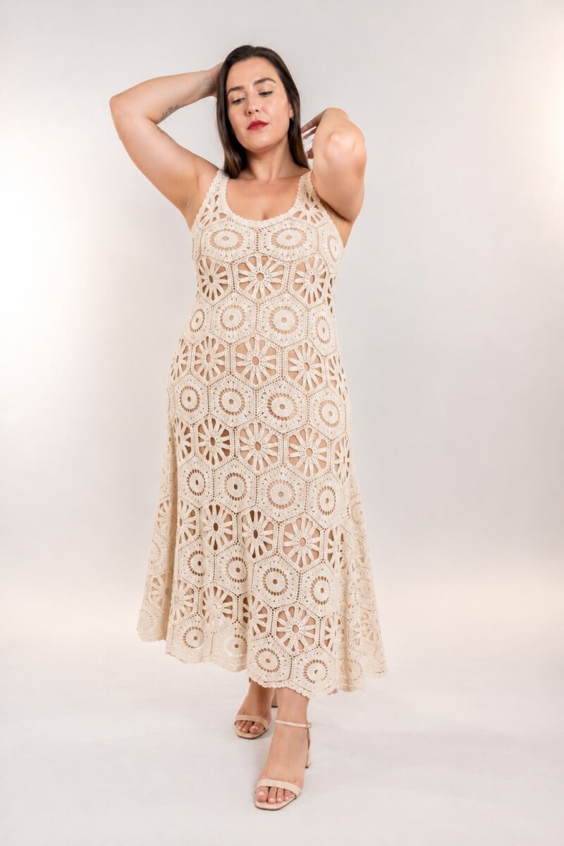 Vestido crochet - beige 