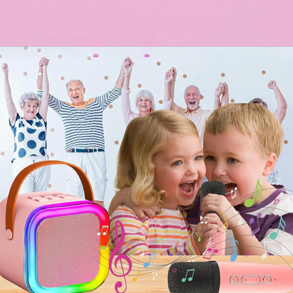 Mini Parlante Karaoke Bluetooth RGB Con 2 Micrófonos K-12 Variante Color Rosa