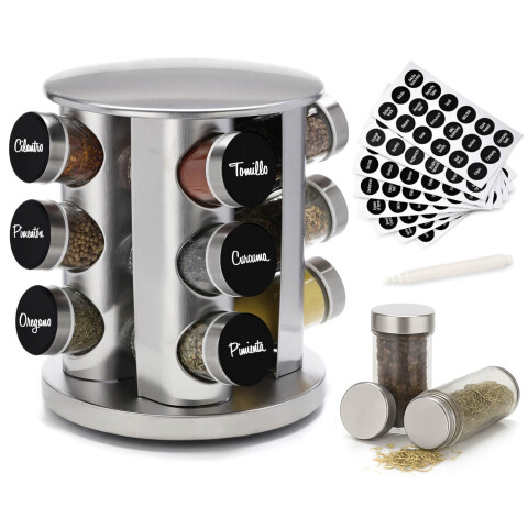 Especiero Giratorio 12 Frascos Vidrio Para Condimentos Cocina Acero Inoxidable Imback Especiero Giratorio 12 Frascos Vidrio Para Condimentos Cocina Acero Inoxidable Imback