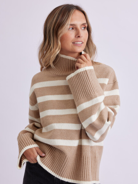 Buzo de punto cuello alto Beige Y Crudo