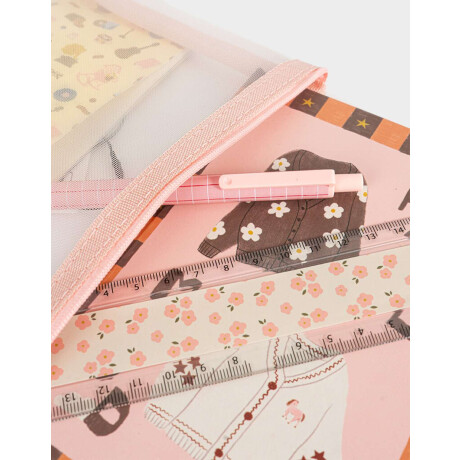 Set De Librería En Estuche De Mesh Con Strap Y Charm Combinacion Multicolor