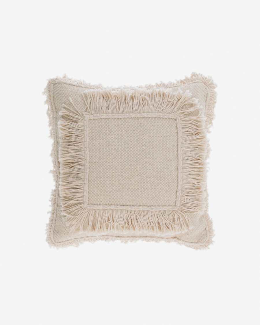 Almohadón Edelma 100% algodón beige con flecos de 45 x 45 cm Almohadón Edelma 100% algodón beige con flecos de 45 x 45 cm