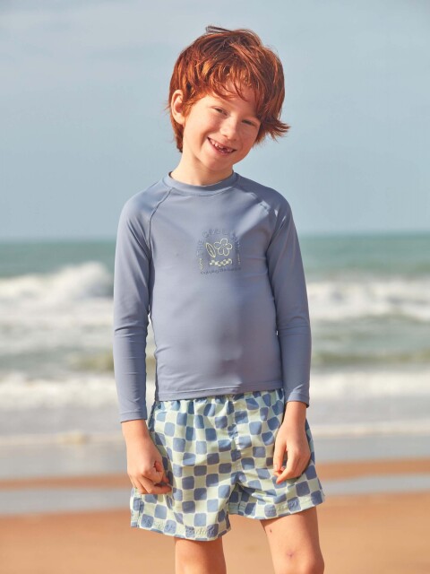 Camiseta Proteccion Retro Flower Azul