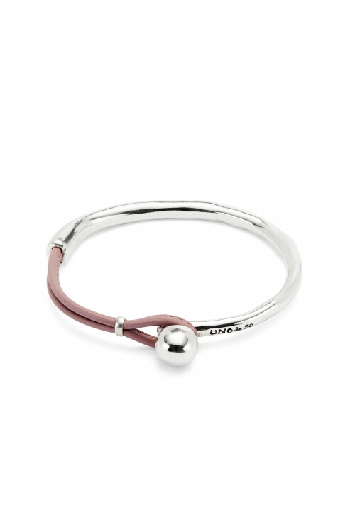 PULSERA SEMIRÍGIDA DE ALEACIÓN DE METALES BAÑADA EN PLATA DE LEY CON CUERO LILA Pulsera
