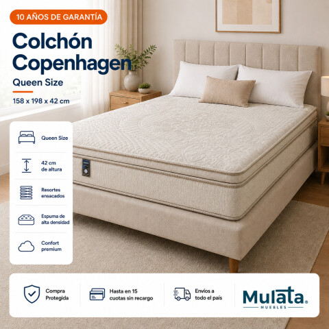 COLCHON QUEEN - Premium Copenhagen Espuma y Resortes Ensacados 158 x 198 x 42 cm - 10 Años Garantía COLCHON QUEEN - Premium Copenhagen Espuma y Resortes Ensacados 158 x 198 x 42 cm - 10 Años Garantía