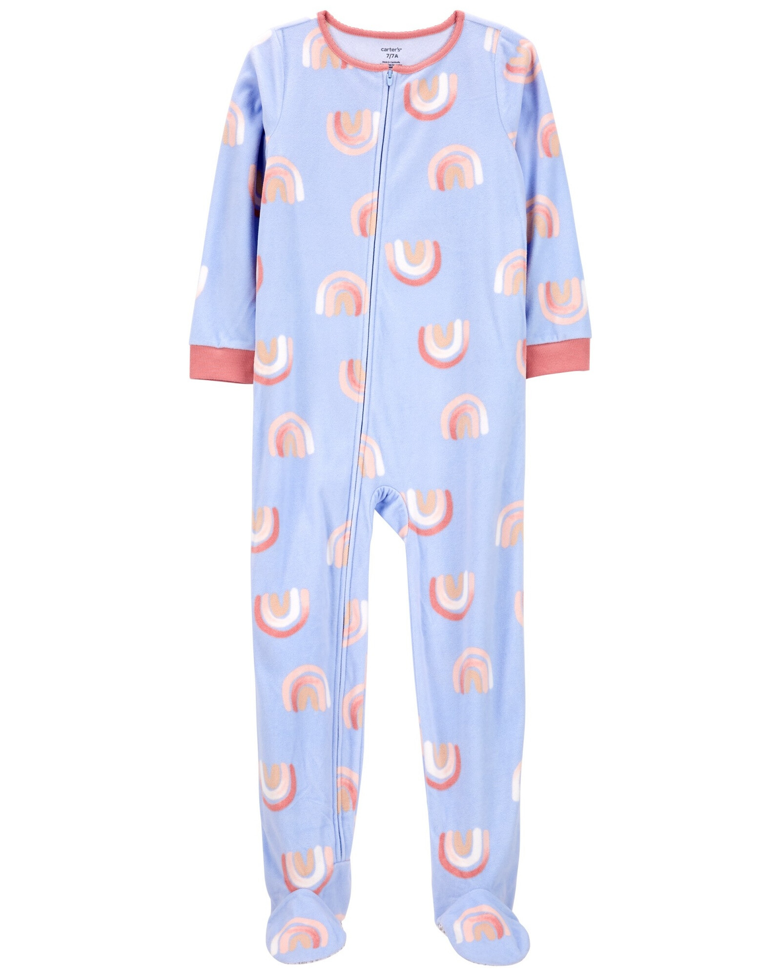 Pijama una pieza de micropolar, con pie, diseño arcoíris. Talles 6-8 Sin color