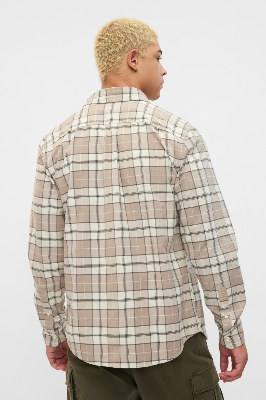 Camisa Standard Oxford Hombre Taupe White Plaid