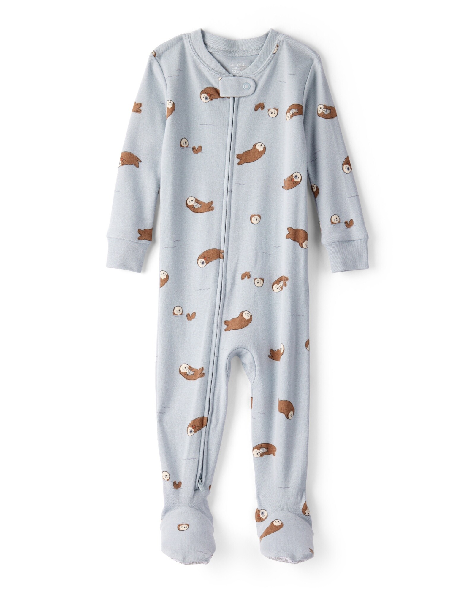 Pijama una pieza de algodón, con pie, gris, diseño nutrias Sin color