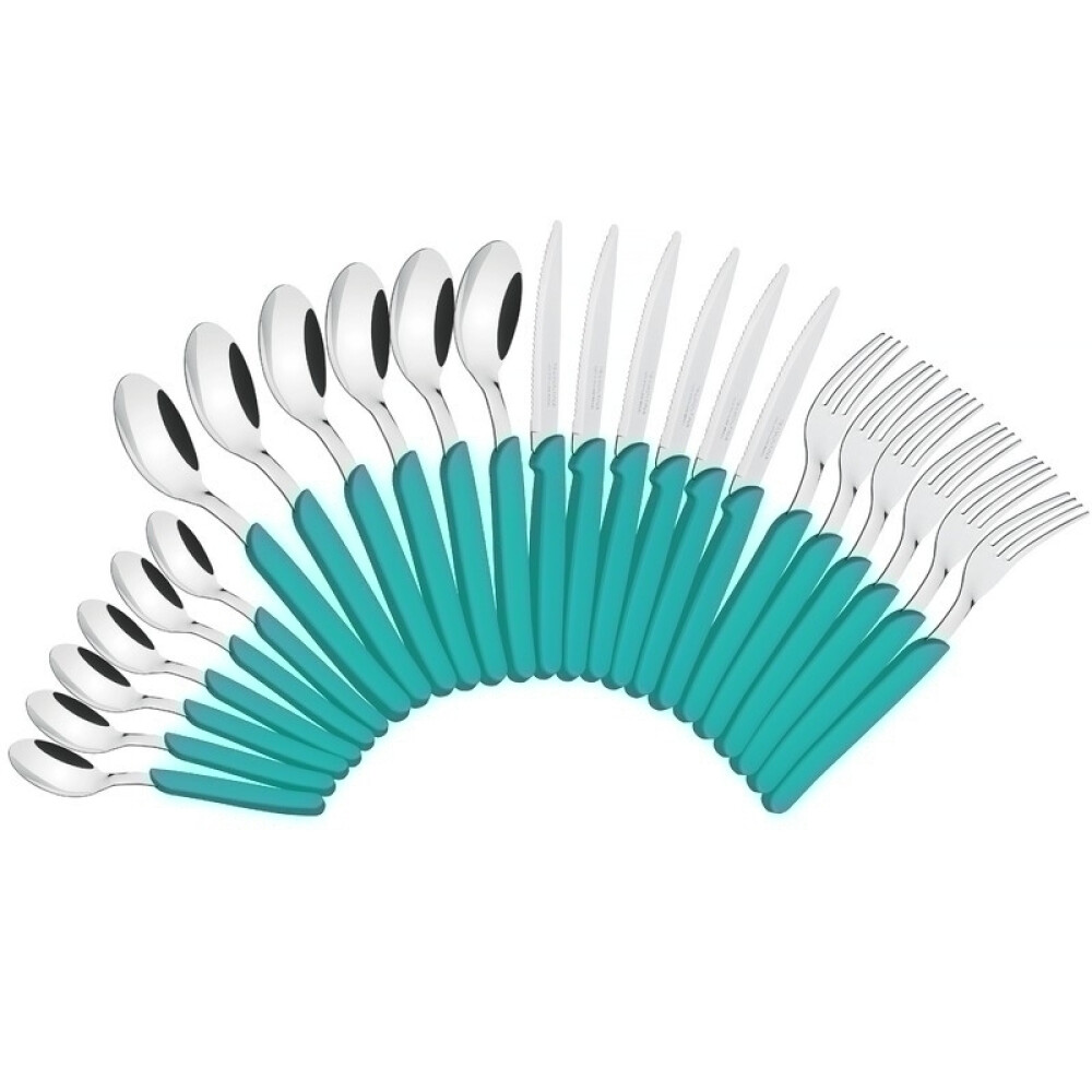 Juego de cubiertos de color celeste, modelo CARMEL, 24 piezas FER04911