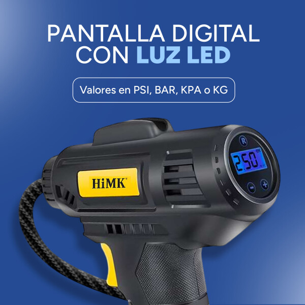 Inflador Portátil Compresor De Aire Batería Display Luz Led Color Negro