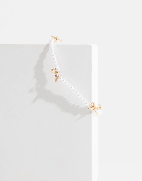 Pulseras Elásticas Perla Pulsera De Perlas Con Moños - Dorado