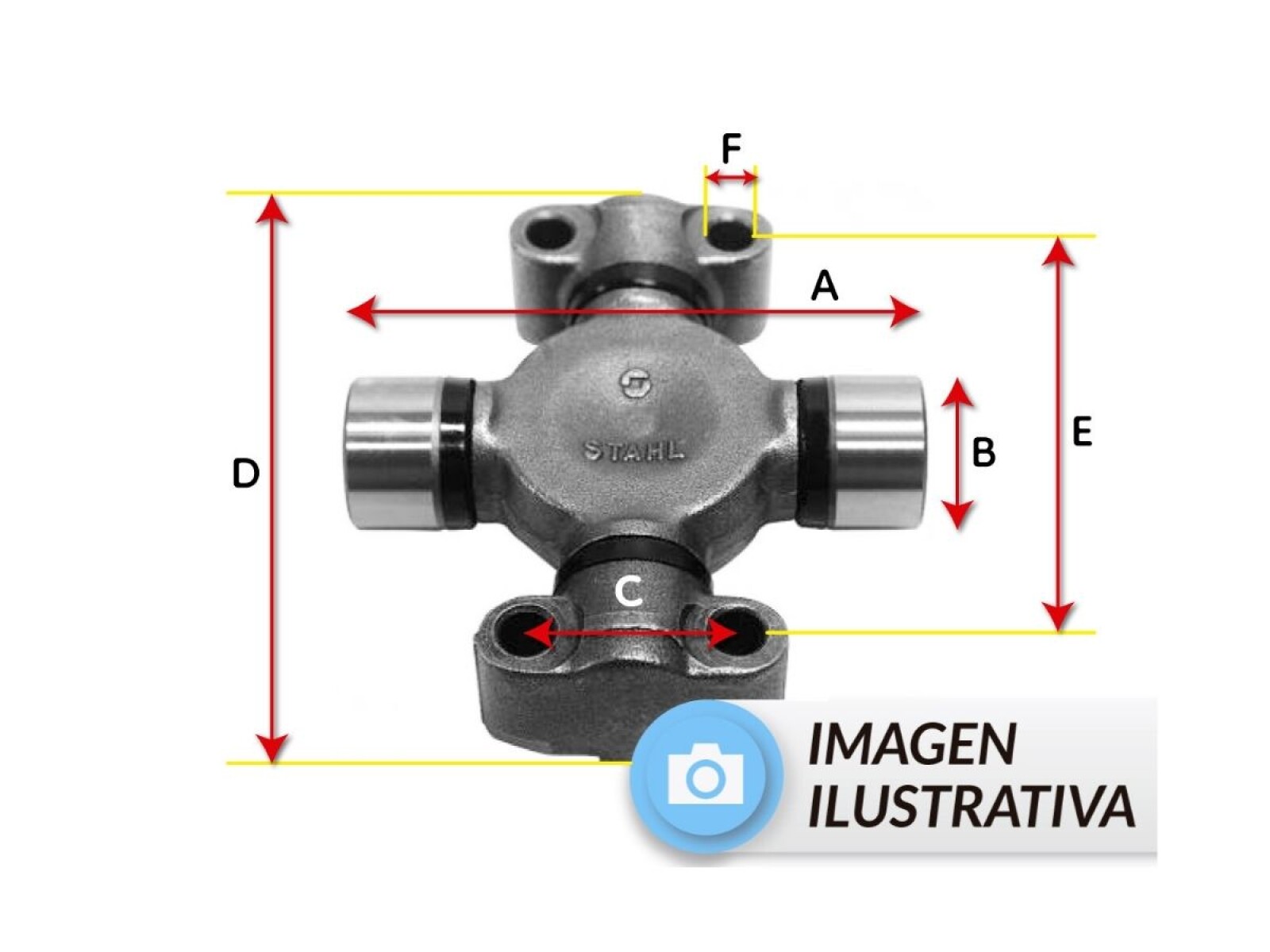 CRUCETA A:126.1mm B:34.9mm C:42.5mm D:140.5mm E:114.5mm F:3/8 